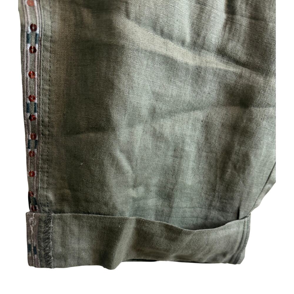 INC International Concept Linen Capri Pants Women 18 Olive Green Beaded Trim New - Picture 5 of 11